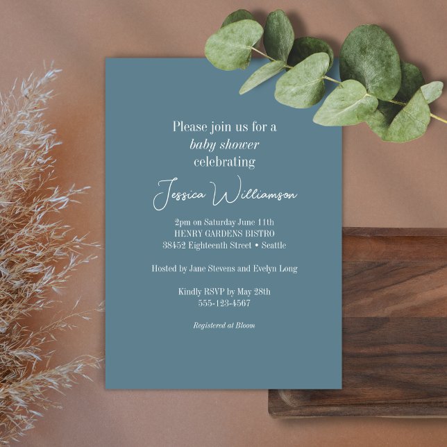 Simple Teal Blue Minimalist Design Baby Shower Invitation (Creator Uploaded)