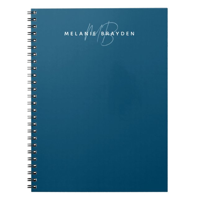 Simple Teal Blue Minimalist Two Monogram Name Notebook (Front)
