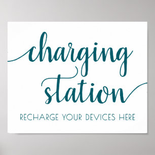 Simple Teal Charging Station   Midnight Green Sign