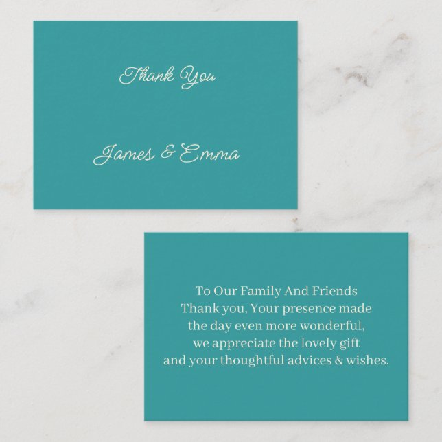 Simple Teal Customised Wedding Thank You Card (Front/Back)