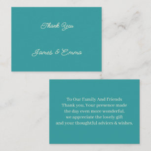 Simple Teal Customised Wedding Thank You Card
