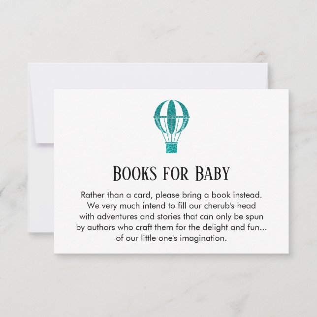 Simple Teal Glitter Hot Air Balloon Book Request Invitation (Front)
