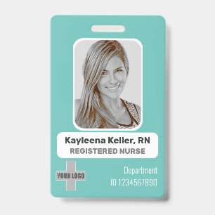 Simple Teal Green Blue Rounded Corners Photo Logo ID Badge