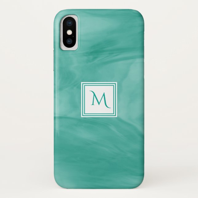 Simple Teal Green Subtle Marble Modern Monogram Case-Mate iPhone Case (Back)