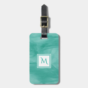 Simple Teal Green Subtle Marble Modern Monogram Luggage Tag