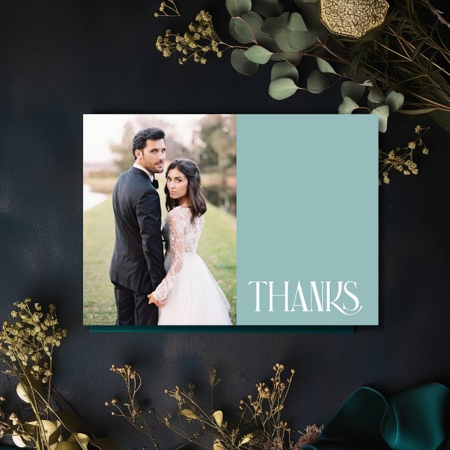 Simple Teal Green Wedding Photo Thank You Card (Simple Teal Green Wedding Photo Thank You Card)