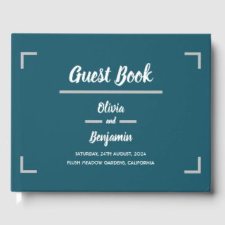 Simple Teal Handwritten Script Wedding Guest Book