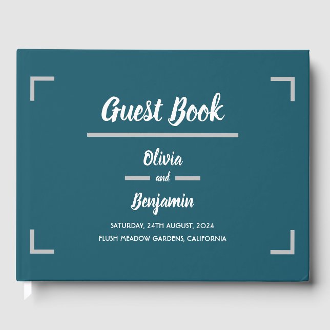 Simple Teal Handwritten Script Wedding Guest Book (Front)