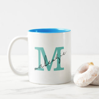 Simple Teal Monogram Minimalist Logo Add Here  Two-Tone Coffee Mug