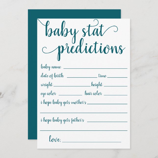 Simple Teal Prediction | Blue-Green Keepsake Card (Front/Back)