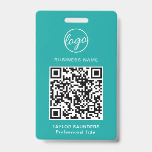 Simple Teal QR Code Employee ID Badge