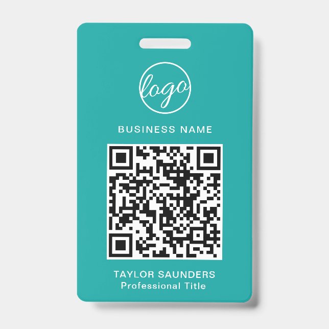 Simple Teal QR Code Employee ID Badge (Front)