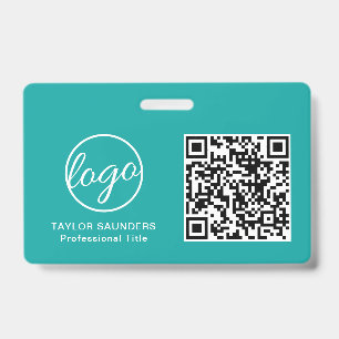 Simple Teal QR Code Employee ID Badge