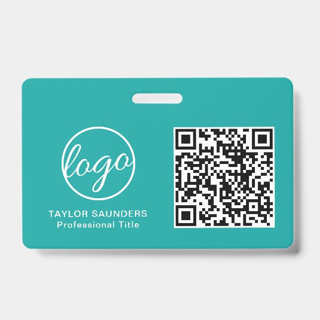 Simple Teal QR Code Employee ID Badge (Front)