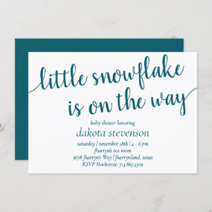 Simple Teal Script   Blue-Green Flourish Snowflake Invitation