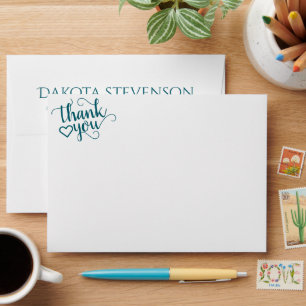 Simple Teal Script Dark Green Thank You Address Envelope