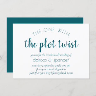 Simple Teal Script Green One with the Plot Twist Invitation