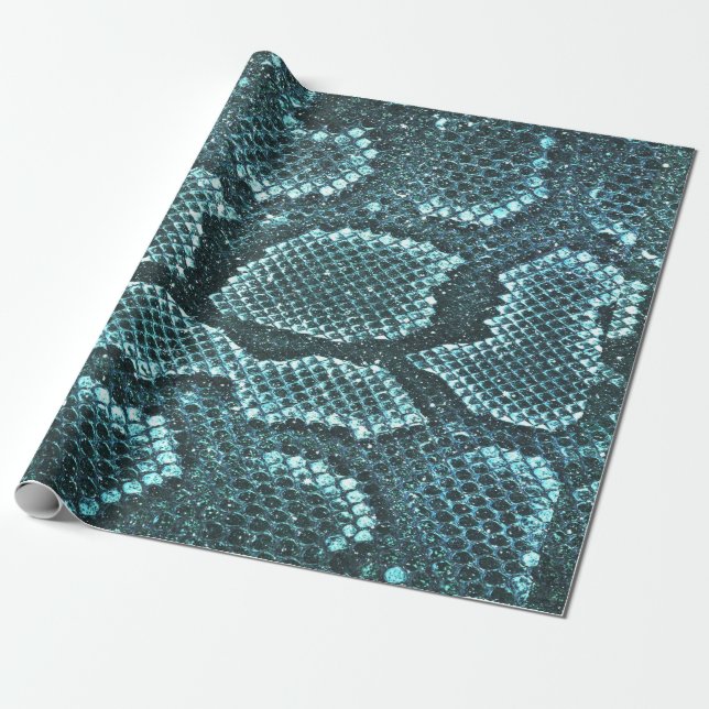 Simple teal snake scale pattern wrapping paper (Unrolled)