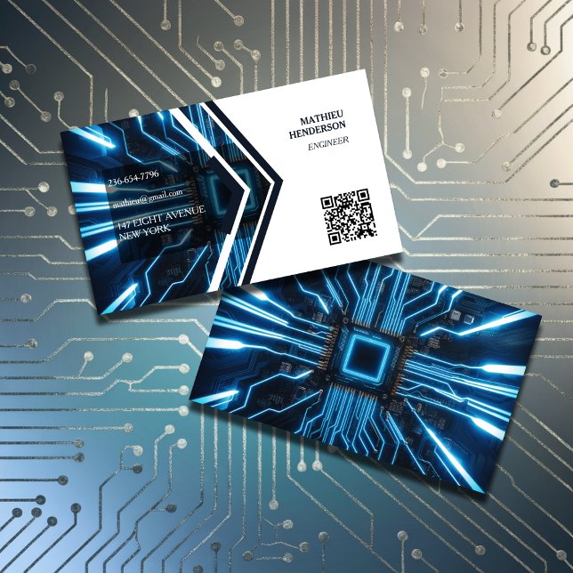 Simple Tech Engineer Elegant QR Code Business Card (Creator Uploaded)