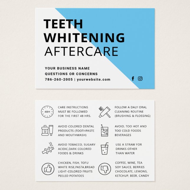Simple Teeth Whitening Aftercare Instructions (Front & Back)