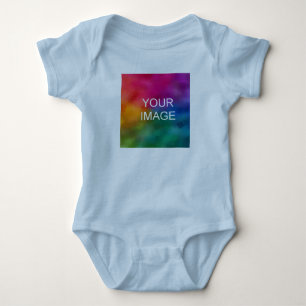 Simple Template Add Text Upload Photo Light Blue Baby Bodysuit