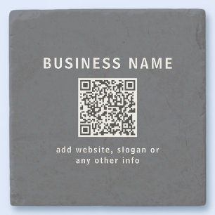 Simple Template for your QR code Dark Grey Stone Coaster