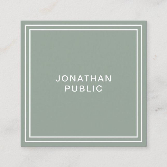 Simple Template Professional Modern Elegant Green Square Business Card (Front)