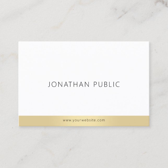 Simple Template Trendy Elegant Gold White Modern Business Card (Front)