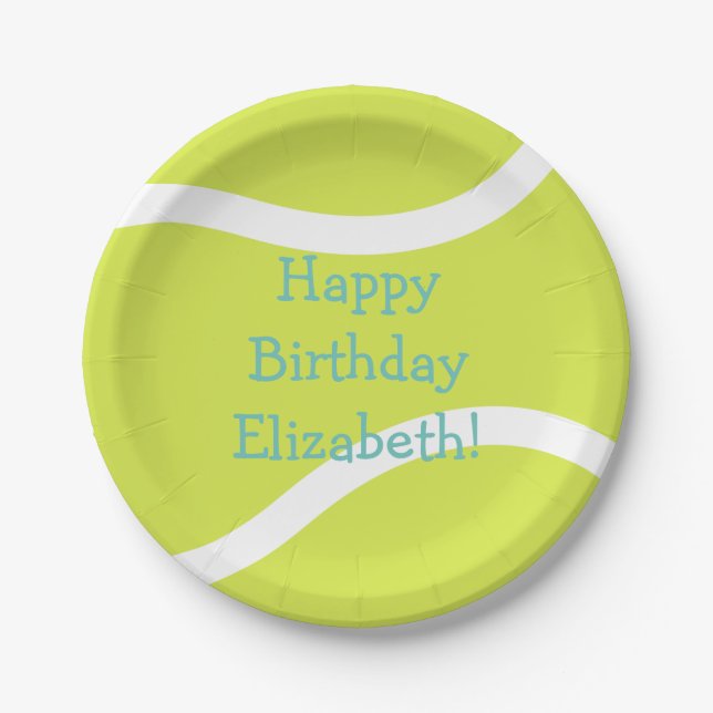simple tennis ball birthday party paper plate (Front)