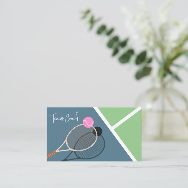 Simple Tennis Modern Pastel Business Card (Standing Front)