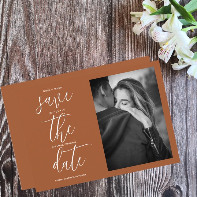 Simple Terracota Modern Photo Save The Date (Creator Uploaded)