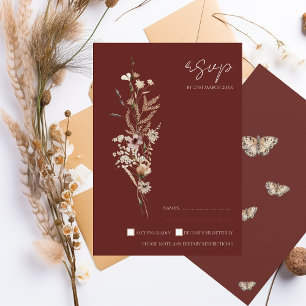 Simple Terracotta Autumn Fall Wildflowers Wedding RSVP Card