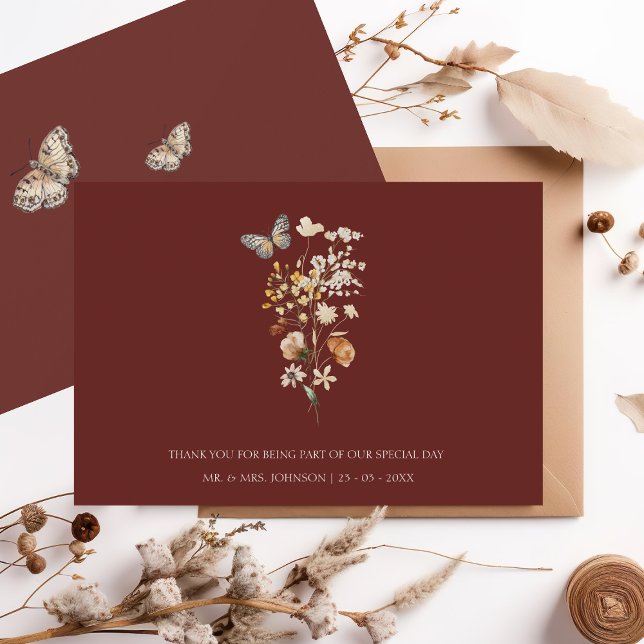 Simple Terracotta Autumn Fall Wildflowers Wedding Thank You Card (Creator Uploaded)