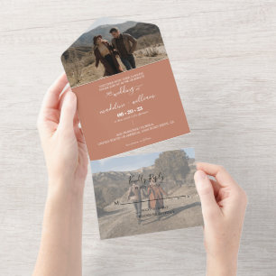 Simple Terracotta Boho Trendy Photo Wedding All In One Invitation