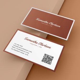 Simple Terracotta Border Script Typography QR code Business Card