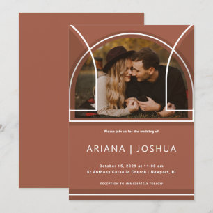 Simple Terracotta Botanical Bouquet with Monograms Invitation