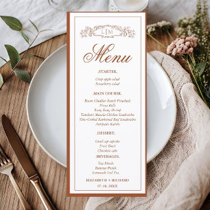 Simple Terracotta botanical crest monogram wedding Menu