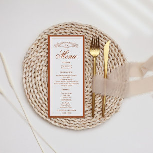 Simple Terracotta botanical crest monogram wedding Menu