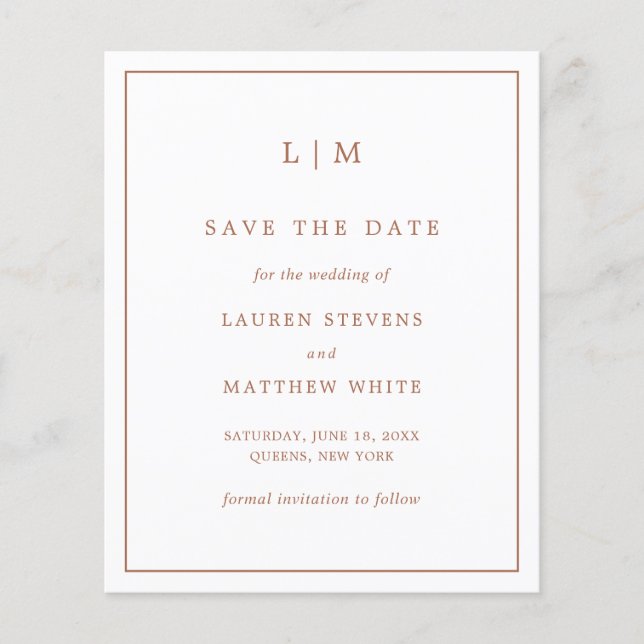 Simple Terracotta Budget Wedding Save the Date (Front)