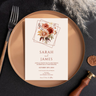  Simple Terracotta Burnt Orange Floral Wedding Invitation