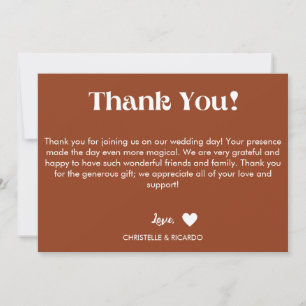 Simple terracotta burnt script wedding thank you  announcement