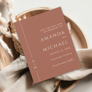 Simple Terracotta Classic Monogram Save the Date