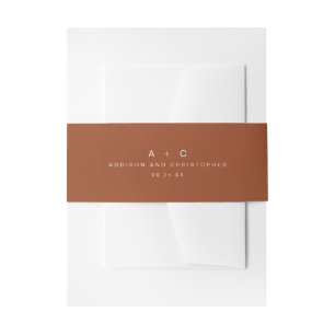 Simple Terracotta Cream Initials Monogram Wedding Invitation Belly Band