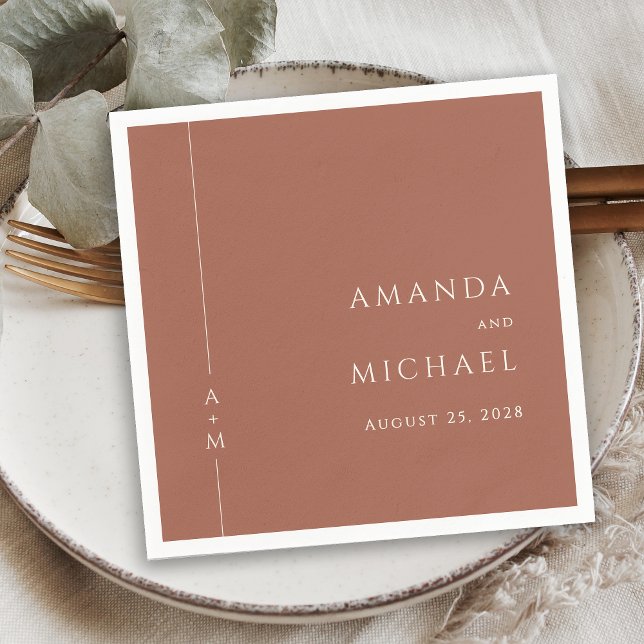 Simple Terracotta Elegant Classic Monogram Wedding Napkin (Creator Uploaded)