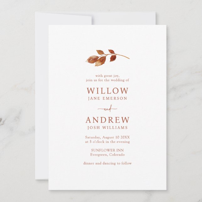 Simple Terracotta Fall Wedding Invitation (Front)