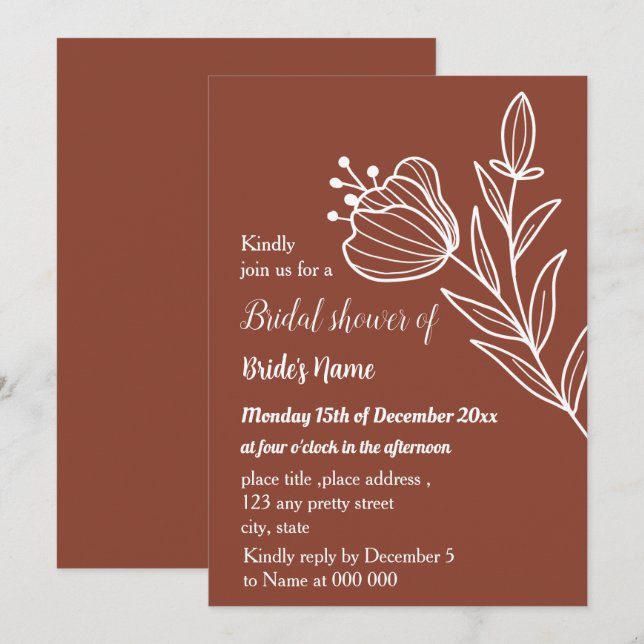 Simple terracotta floral bridal shower invitation (Front/Back)