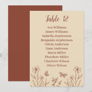Simple terracotta floral seating chart card