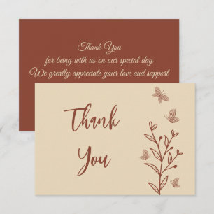 Simple terracotta floral wedding thank you card