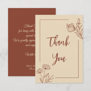 Simple terracotta floral wedding thank you card