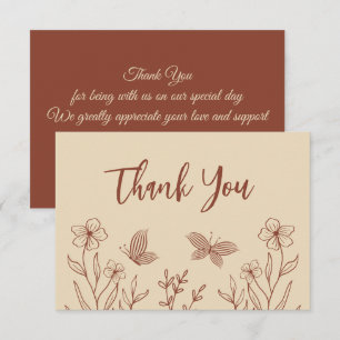 Simple terracotta floral wedding thank you card